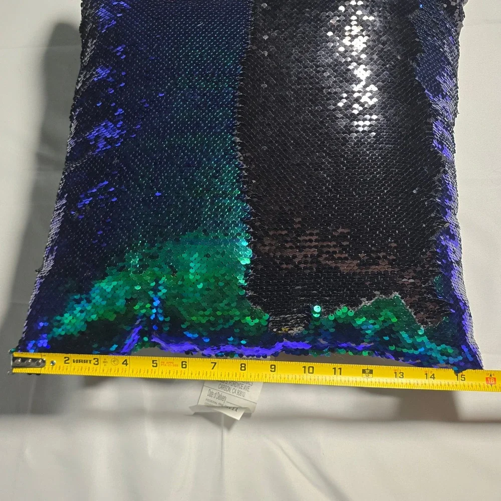 Brentwood Mermaid Sequin Reversible Pillow Blue Green Black 15x15 Square